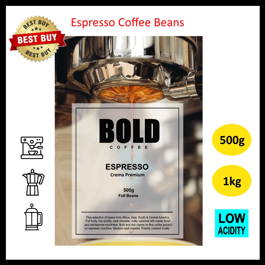 1kg BOLD Crema Premium Espresso Coffee Beans Full Beans Low Acidity Freshly Roasted
