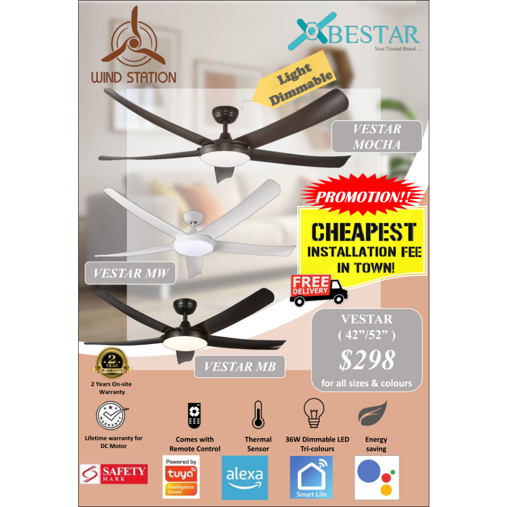 [FREE DELIVERY] BESTAR VESTA WIFI ceiling fan 42inch/52inch DC Motor