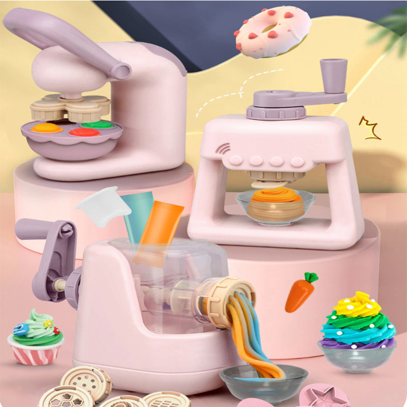 DIY Color Mud Noodle Machine Play Dough Sets Pretend Toy Simulation Kitchen Ice Cream Machine Set Plasticine Clay Gift