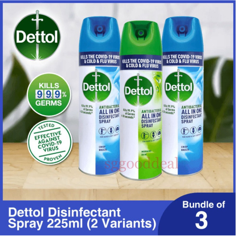 [Bundle of 3 x 225ml] Dettol Disinfectant Spray Crisp Breeze or Morning