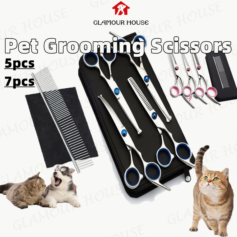 [SG] 5PCS 7PCS Pet Scissor Dog Grooming Scissors Set with Safety Round