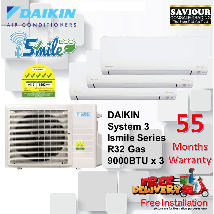 Daikin Mkm50vvmg System 3 Ismile Series R32 Gas 9000btu X 3 5 Ticks