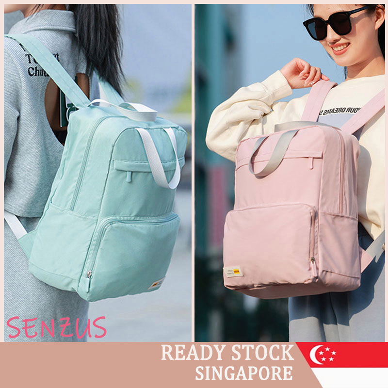 [SG SELLER] Foldable Backpack Travel Shopping Haversack Fold Bag Multipurpose Fold Backpack Bag
