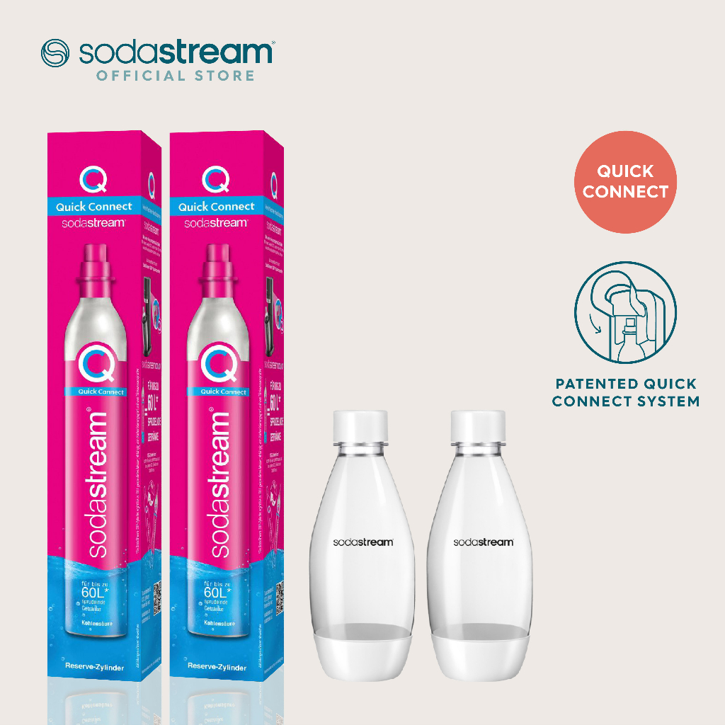 SodaStream Bundle Exclusive [Quick Connect CO2 Cylinder - ONLY FOR TERRA & ART MAKER & 0.5L Twin Pack White Fuse]