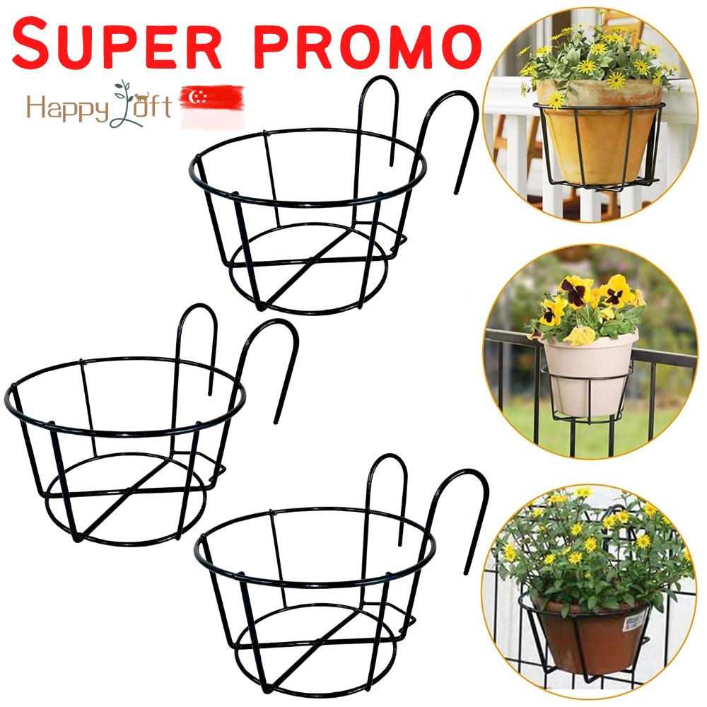 [SG SELLER] Hanging Railing Planters Baskets Iron Metal Hanging Baskets Flower Pot Holders