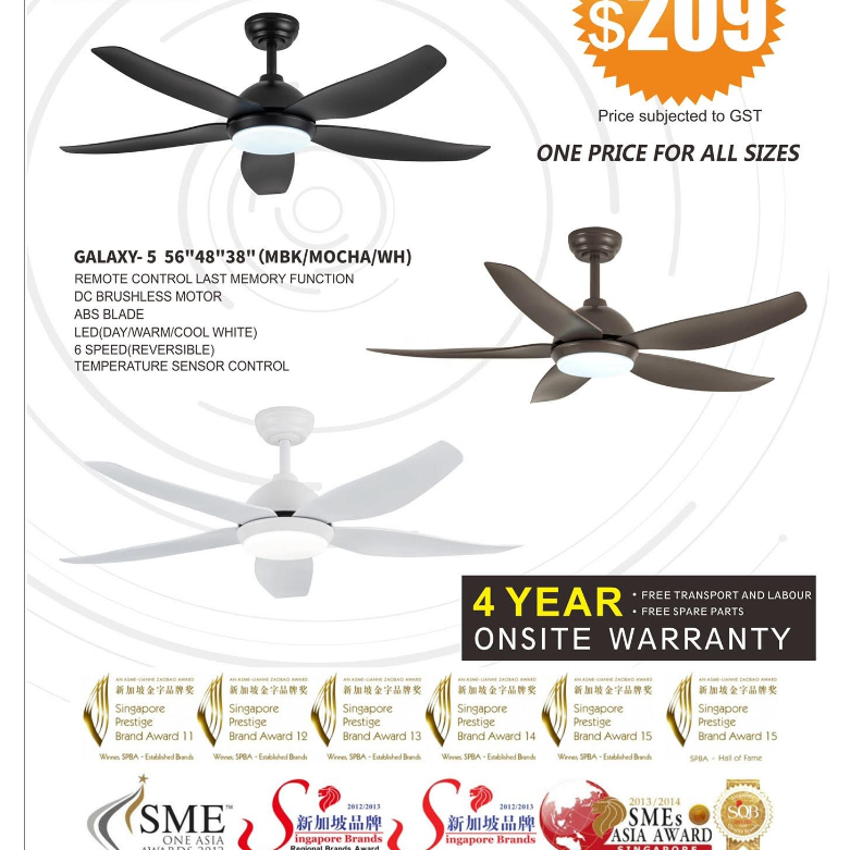 Cheapest FANCO Galaxy5 DC Motor Ceiling Fan with 3 Tone LED Light Kit