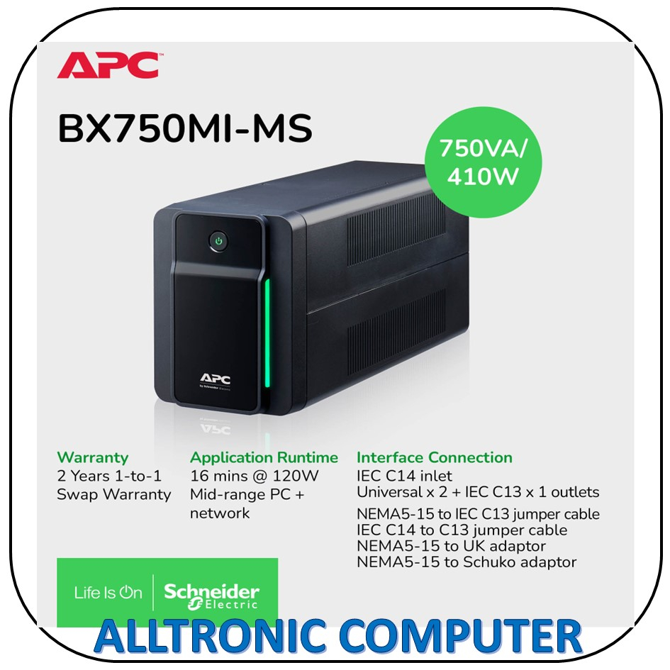 APC BX750MI-MS Back-UPS 750VA, 410Watts 230V, AVR, 2 universal & 1 IEC ...