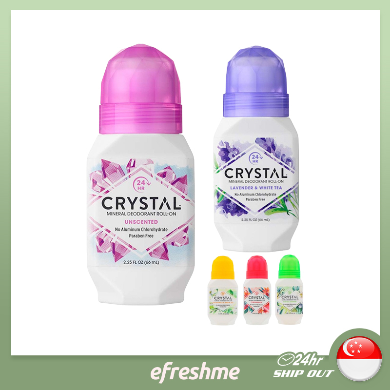 CRYSTAL Mineral Deodorant Roll On Unscented Body 24 Hour Odor