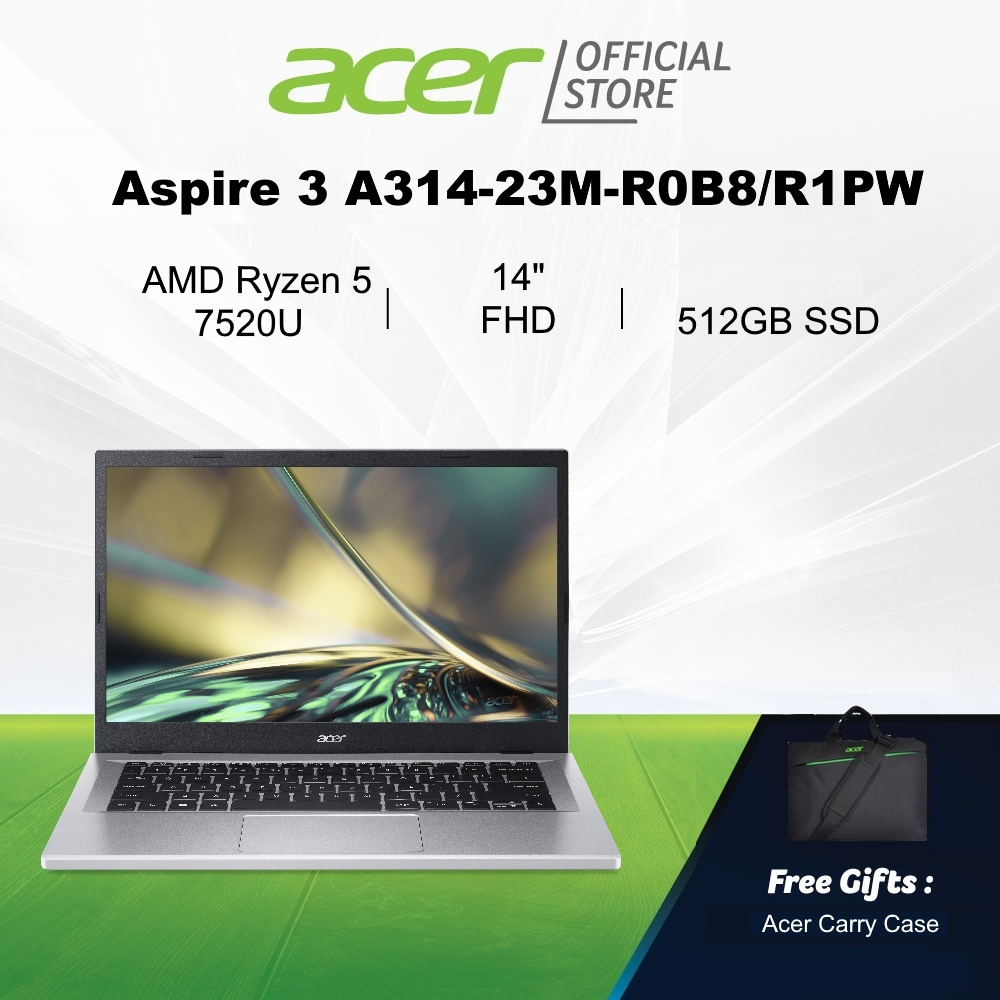 Acer Aspire 3 A314-23M-R0B8/R1PW(Silver) 14-inch FHD Display Laptop | 512GB SSD Storage | 8GB / 16GB RAM