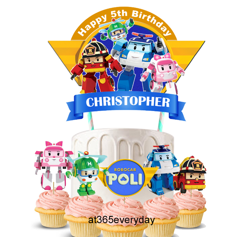 [SG SELLER] Robocar Poli Custom Cake Topper, Cupcake Toppers | Shopee ...