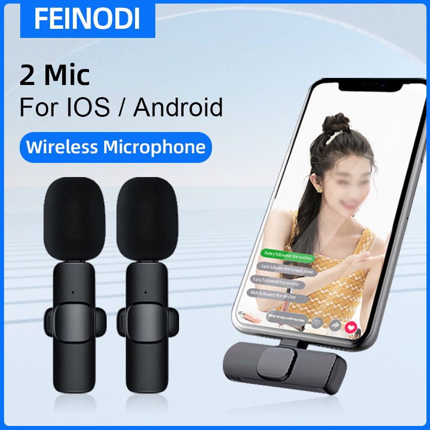 FEINODI Wireless Lavalier Microphone Portable Audio Video Recording