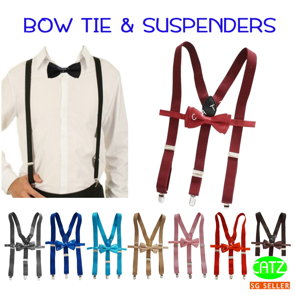 [SG Seller] Bow Tie Suspenders Set Wedding Bowtie Groomsmen Bestmen Men