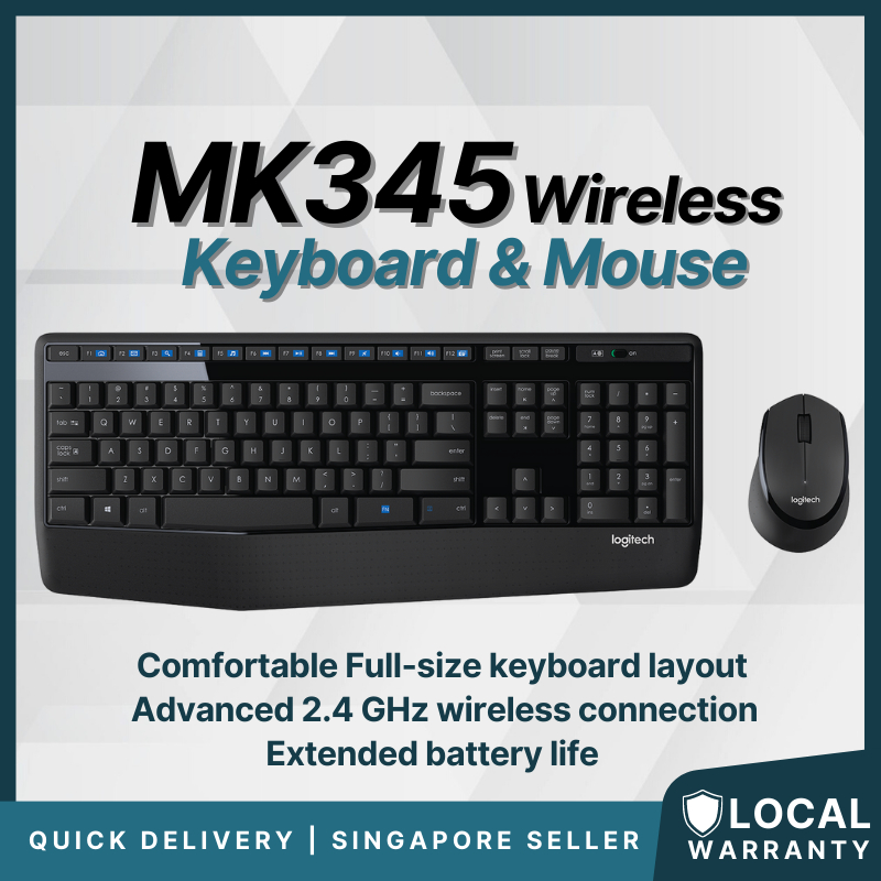 Logitech MK345 Wireless Combo Full-Sized Keyboard with Palm Rest and ...