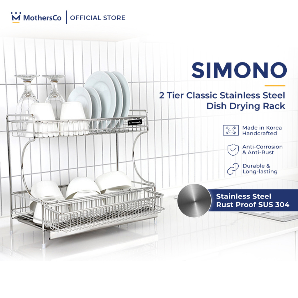 Mothersco Classic SIMONO Stainless Steel Kitchen Rack 2-Tier | Dish ...