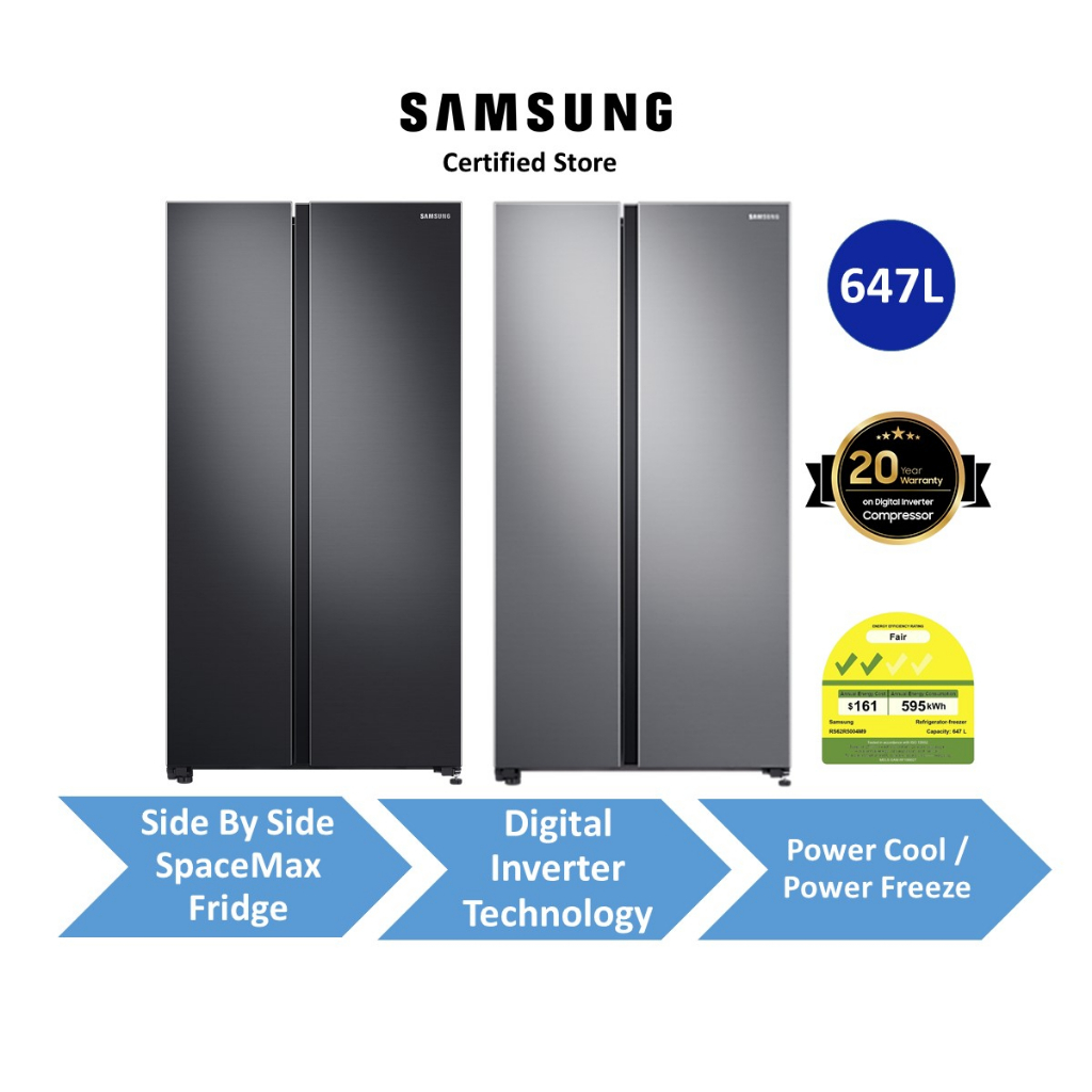Samsung 647L Side by Side SpaceMax Fridge RS62R5004B4 Black
