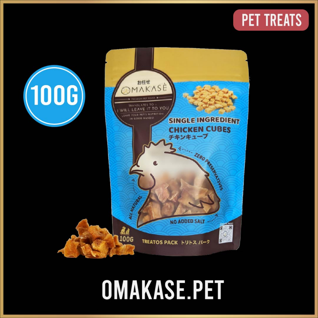 OMAKASE Single Ingredient Dehydrated Chicken Cubes Dog/Cat Treats 100g