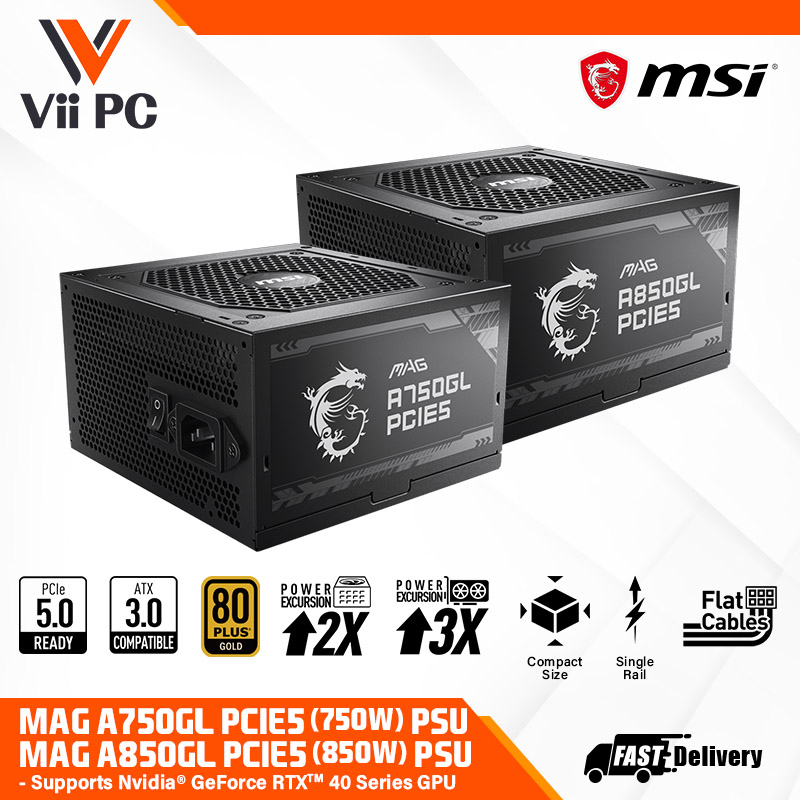  MSI MAG A750GL PCIE 5 & ATX 3.0 Gaming Power Supply - Full  Modular - 80 Plus Gold Certified 750W - Compact Size - ATX PSU : Electronics