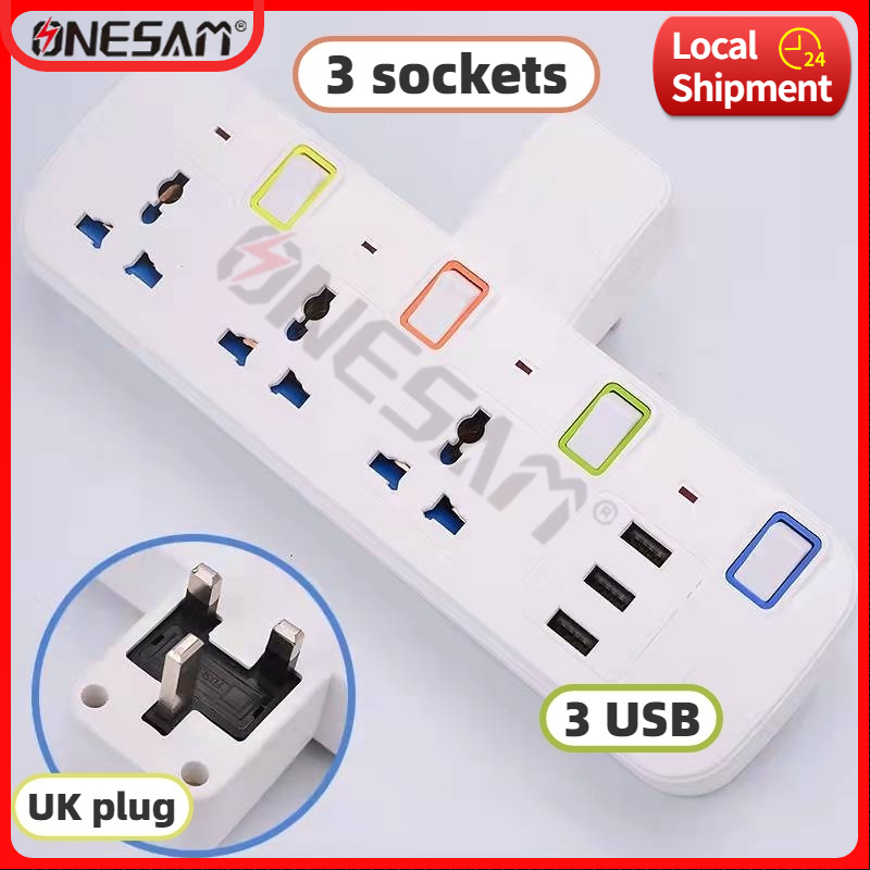 UK Plug Multi Extension Socket with 3 Universal AC Outlets 10A 2200W
