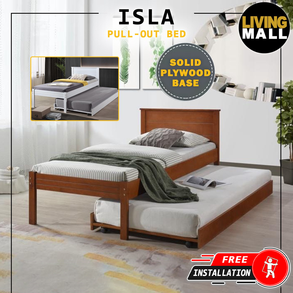 Living Mall Isla Solid Rubberwood Bed Frame Flat Plywood Base with Pull ...