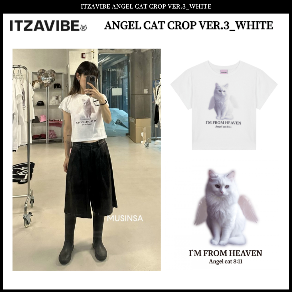 【ITZAVIBE】 ANGEL CAT CROP T-SHIRT VER.3 ITZAVIBE ANGEL CAT CROP VER.3_WHITE | Shopee Singapore