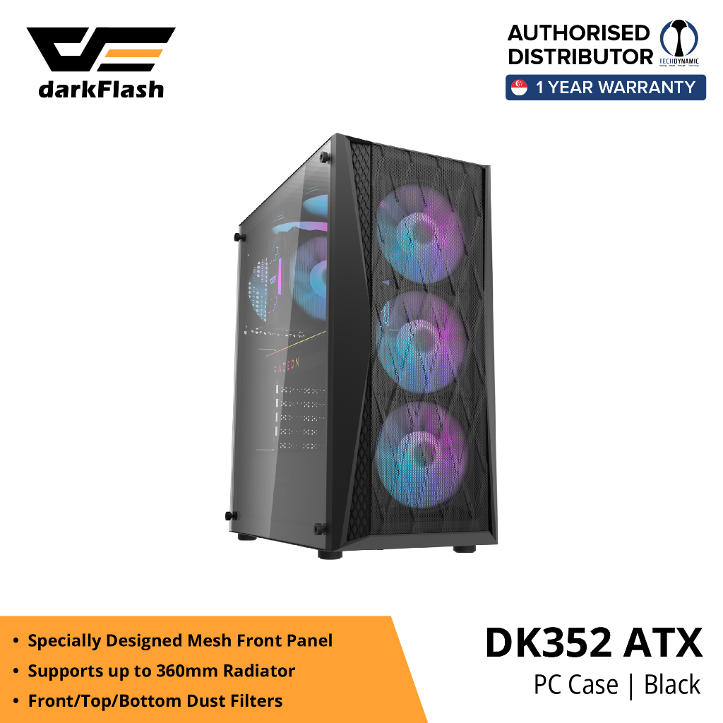 darkFlash DK352 TG ATX PC Case - Tempered Glass Micro ATX Gaming Case ...