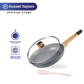 Carote Light Granite Non Stick Frying Pan Large Capacity Healthy Fry Pan  Kuali with Lid Spouts PFOA Free Suitable All Stove Including Induction  (20/24/28CM,Cosy Collection)