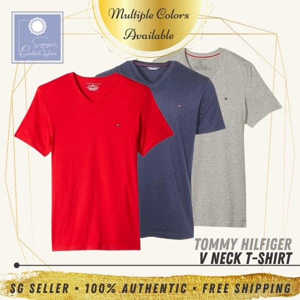 [SG SELLER] Tommy Hilfiger Mens V Neck Cotton TShirt (Multi Colors