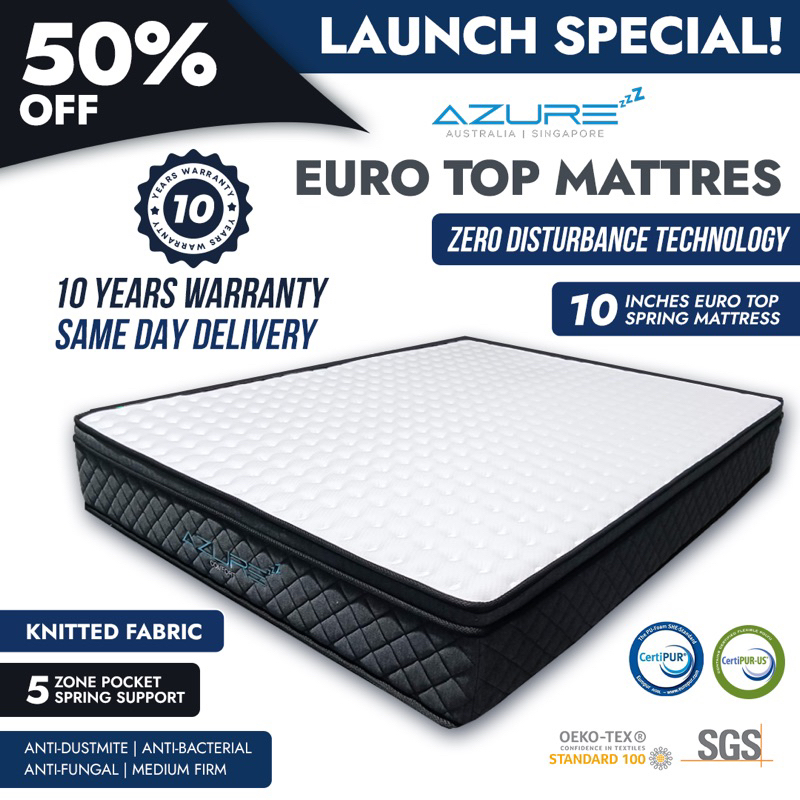Azure™ Comfort Euro Top Cooling Gel Hybrid Mattress Single, Super