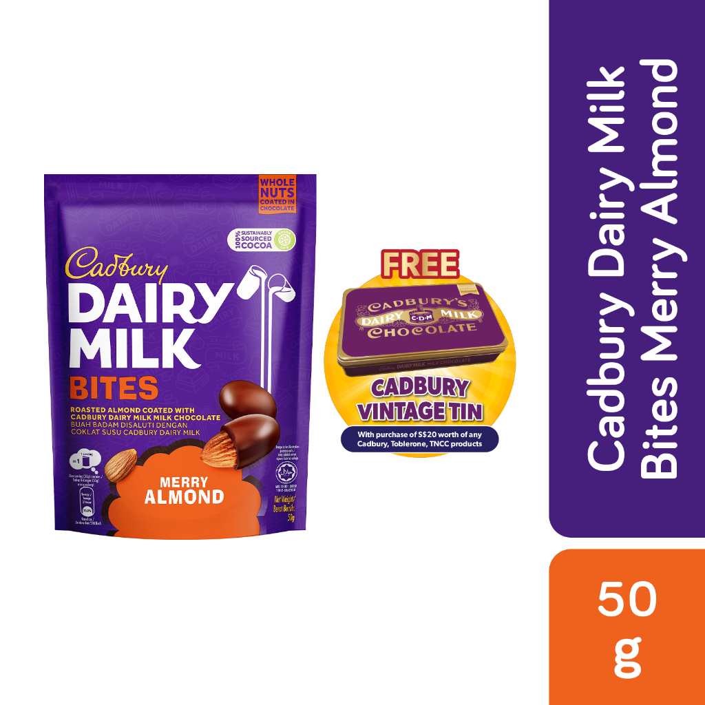 Cadbury Dairy Milk Bites Merry Almond Chocolate 50G | Shopee Singapore