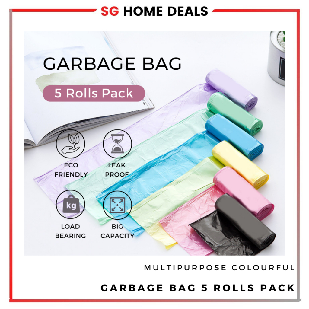 5-Rolls Rubbish Garbage Kitchen Toilet Office Clean-up Waste Trash Bags  Purple