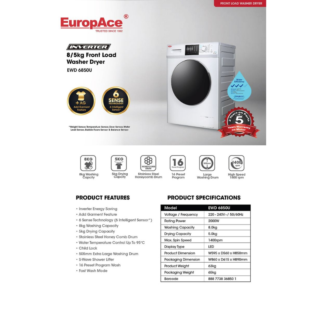 Europace washer dryer hotsell