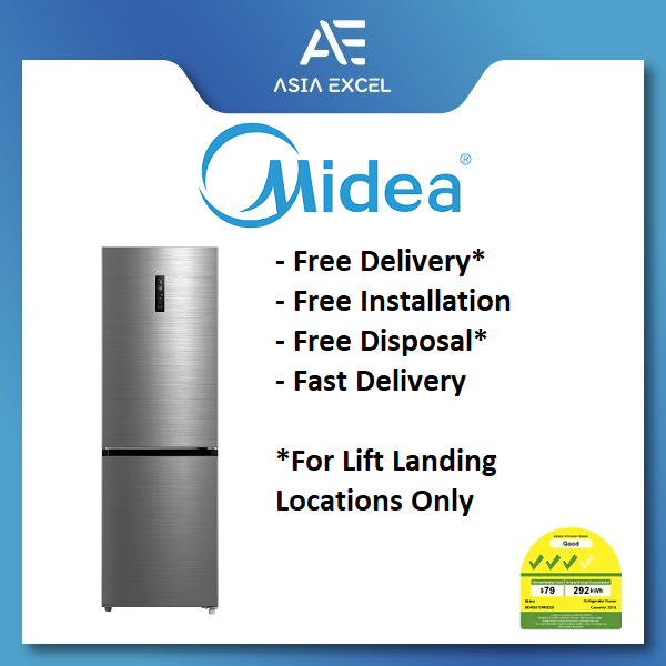 MIDEA MDRB470MGD28 320L STAINLESS STEEL BOTTOM FREEZER REFRIGERATOR ...