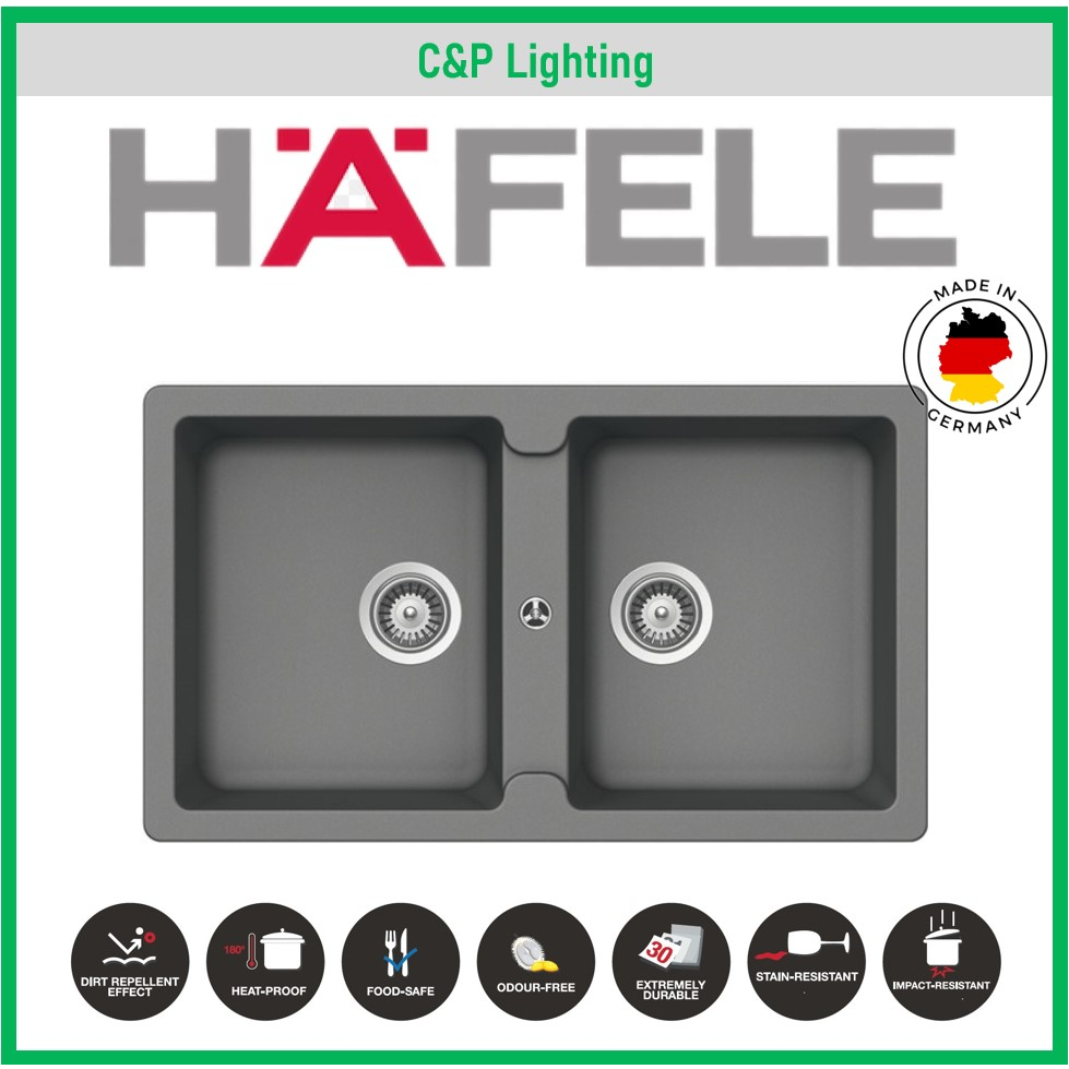 Hafele Grey Granite Double Bowl Top / Under Mount Kitchen Sink 570.36.