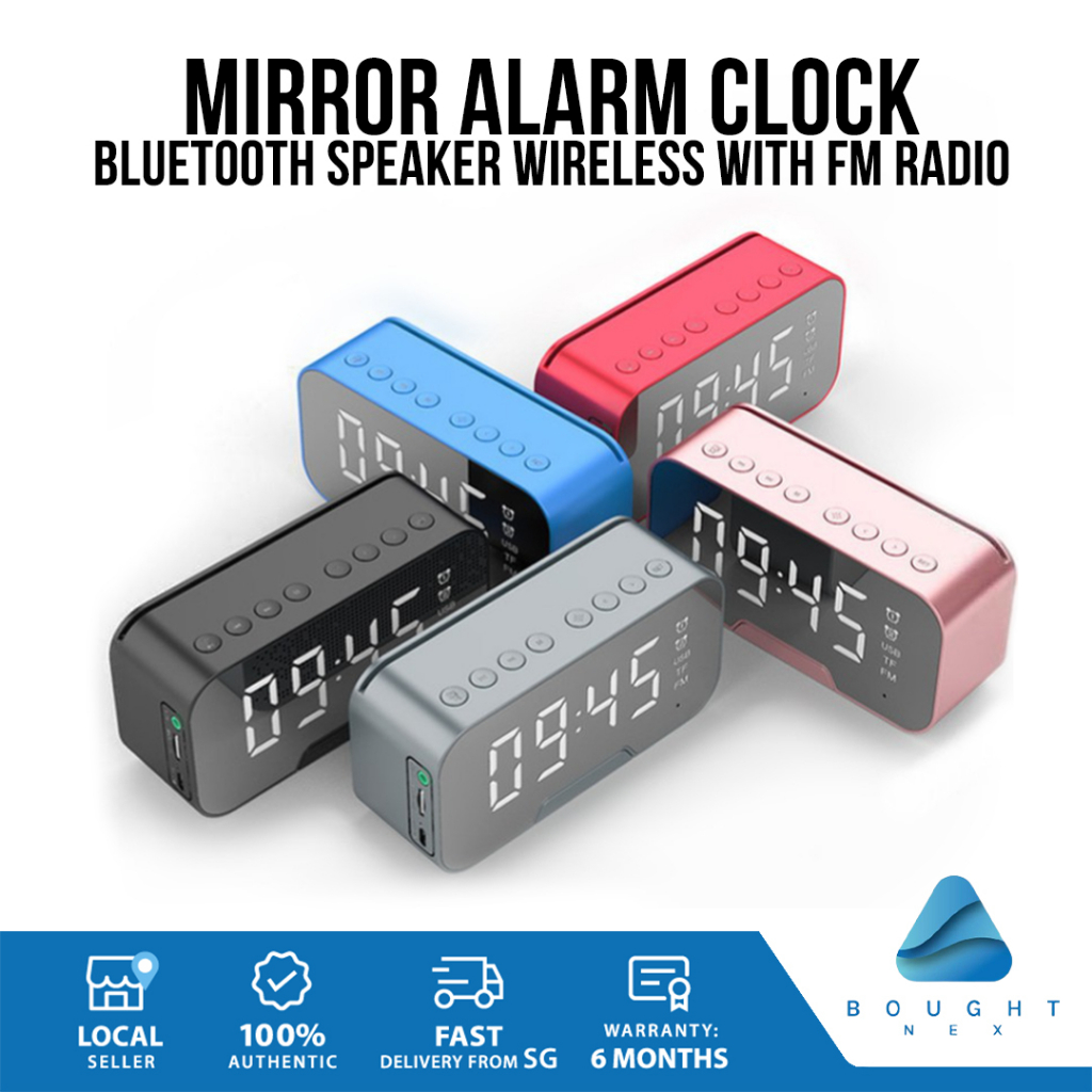 Mirror Alarm Clock Bluetooth Speaker Wireless with FM Radio Digital