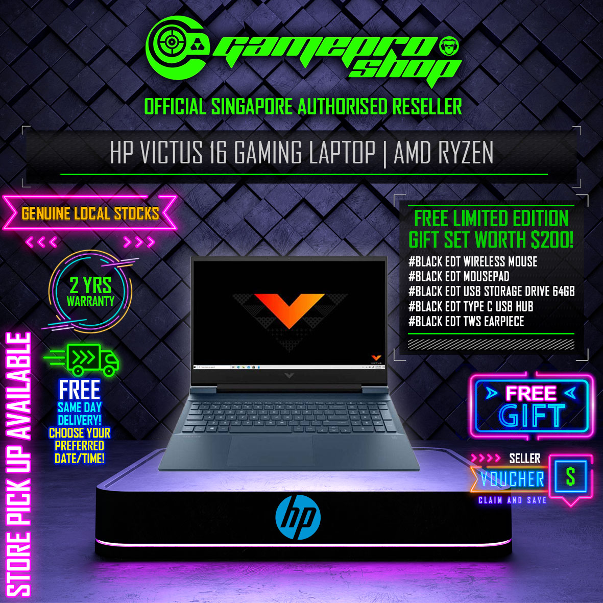 HP Victus 16-e1026AX Gaming Laptop / Ryzen 7 6800H / RTX3050 / 16.1 FHD 144Hz / W11 / 2Y