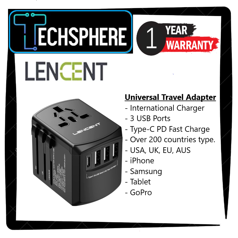 LENCENT- Universal Travel Adapter, Support Over 200 Countries (USA, UK ...