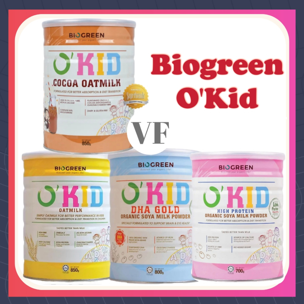 Biogreen O'Kid Oatmilk, Cocoa Oatmilk, DHA Gold Organic Soya Milk