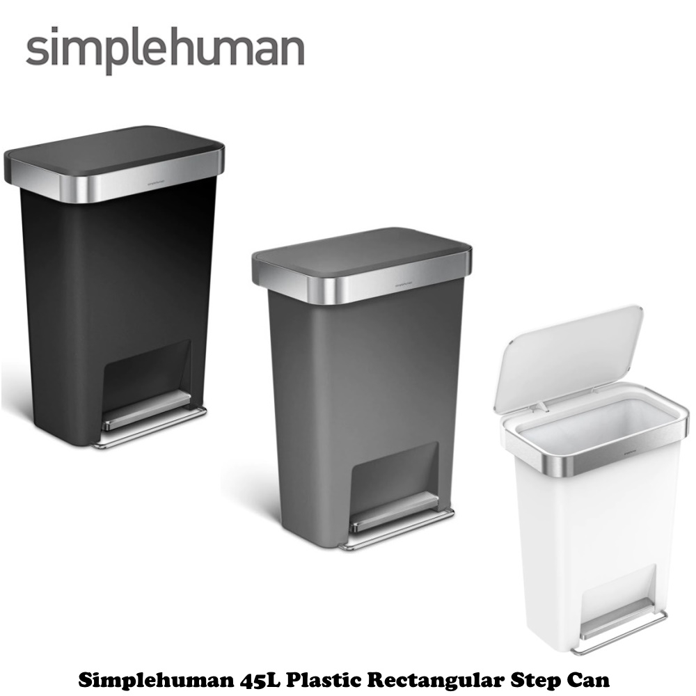 Simplehuman 45L Plastic Rectangular Step Can - Black / White / Grey ...