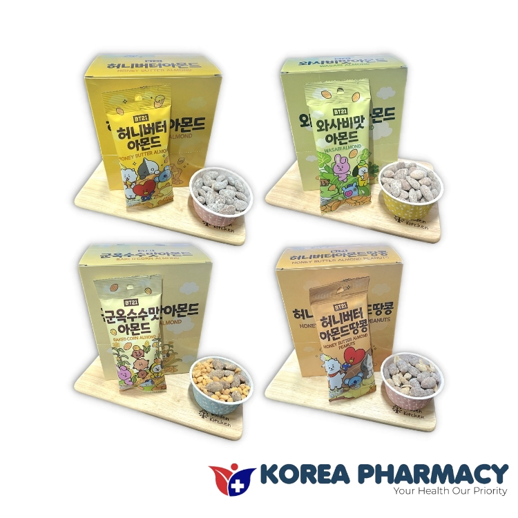 BT21 Honey butter Almond, Wasabi Almond, Baked Corn Almond, Honey