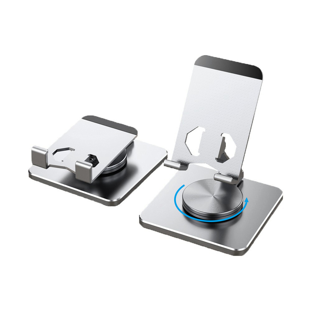 Phone Tablet Stand Holder Adjustable Swivel Desktop Holder with 360 Degree Rotating Base Foldable Portable Aluminum Allo