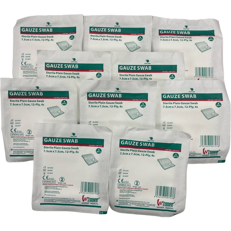 Winner Sterile Gauze Swab 7.5 x 7.5cm-12-ply, 4pc/pk SG Homecare 5pc/Pk ...