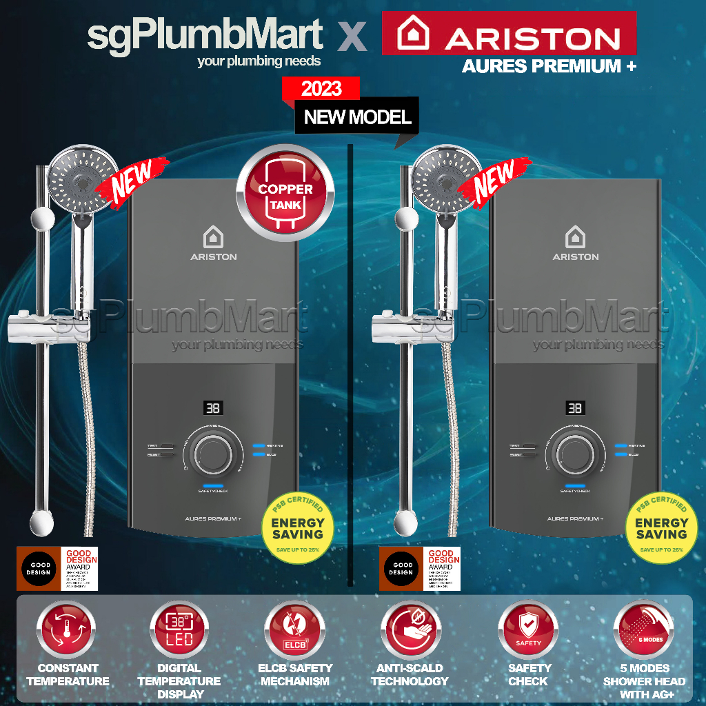 Ariston x sgPlumbMart Aures Premium+ Copper Tank Instant Water Heater