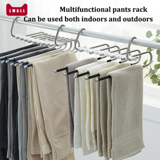 Ozuaz Pant Hangar 2 Pack Space Saving - Non-Slip Multifunctional Pants Rack Hangars,Stainless Steel Pants Hangers 9 in 1 Layers Clothes Hanger .