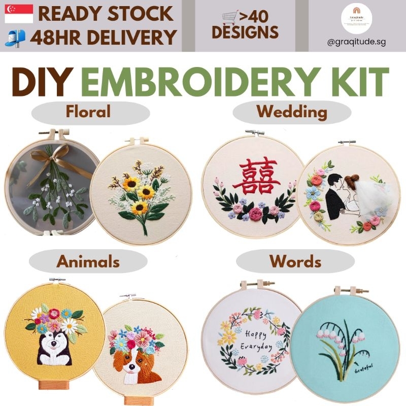 Embroidery Hobby Beginners Hand Embroidery Tutorial DIY Kit with 3 Designs  Combo : : Home & Kitchen