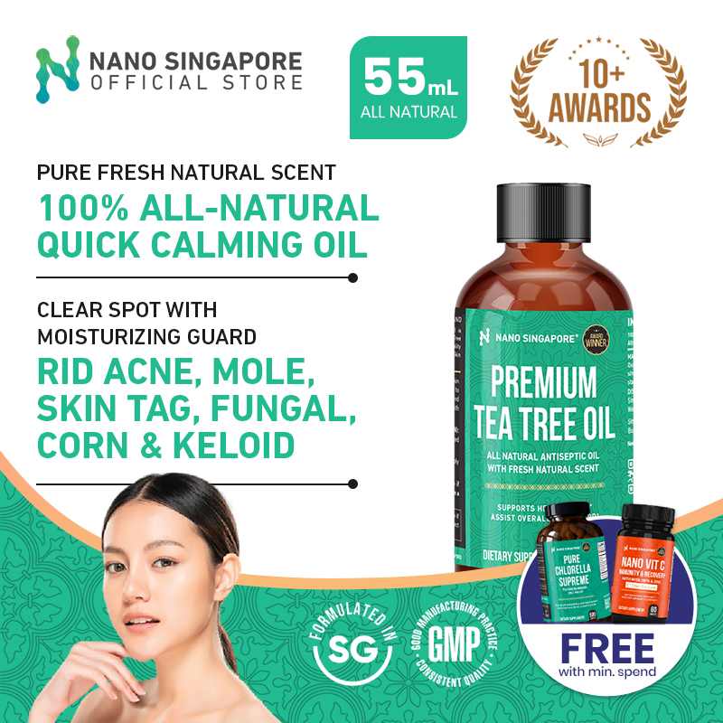Tea Tree Oil All Natural [55ml] 100% Pure Tea Tree Essential Oil - Aid Remove Acne, Mole, Skin Tag, Fungal, Corn, Keloid