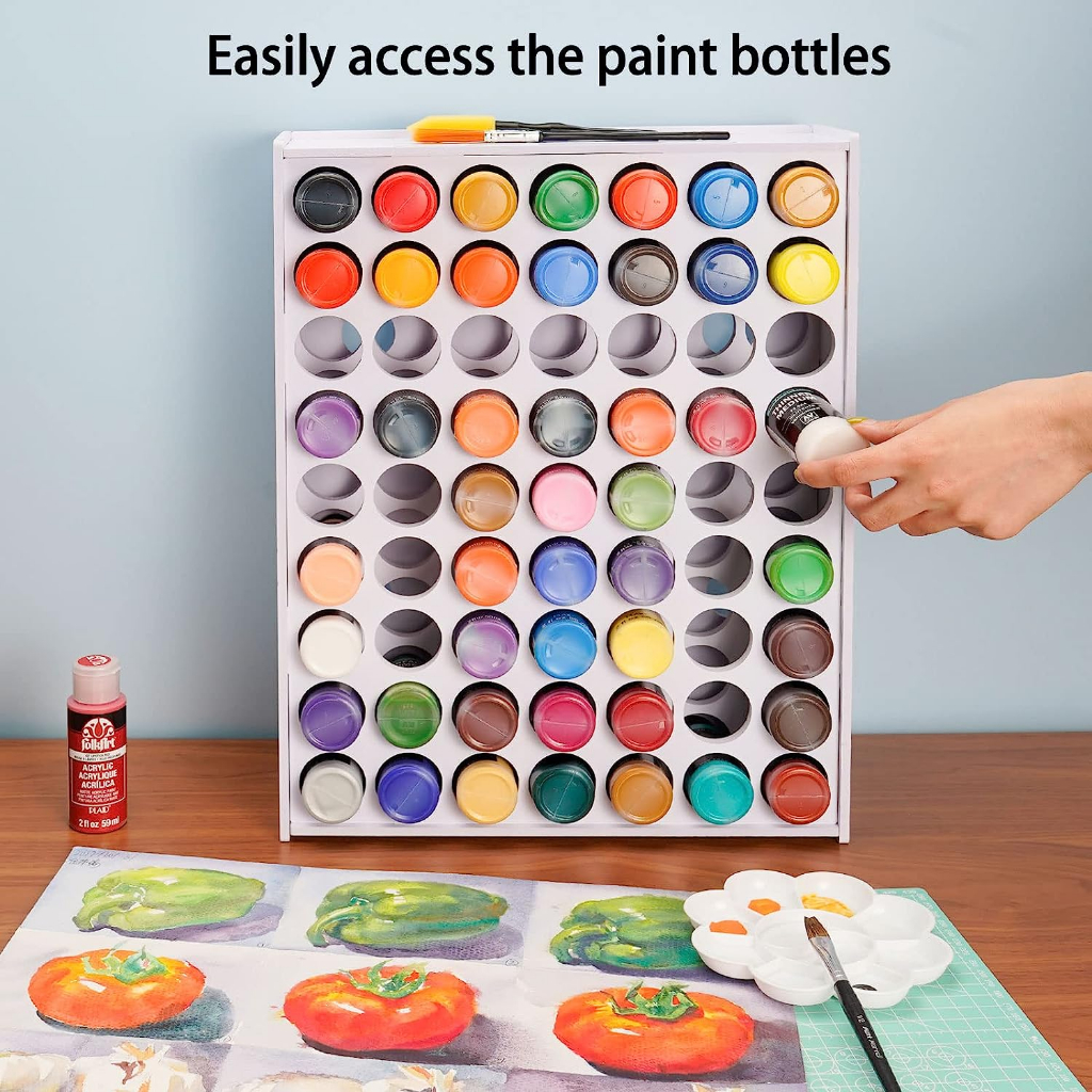 Sanfurney 63 Holes Craft Paint Storage Organizer Vertical Paint Rack ...