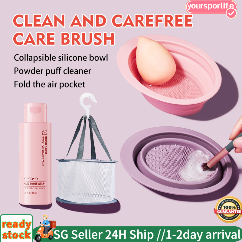 3 IN 1 Makeup Brush Cleaning Bowl Makeup Brush Powder Puff Cleaning ...