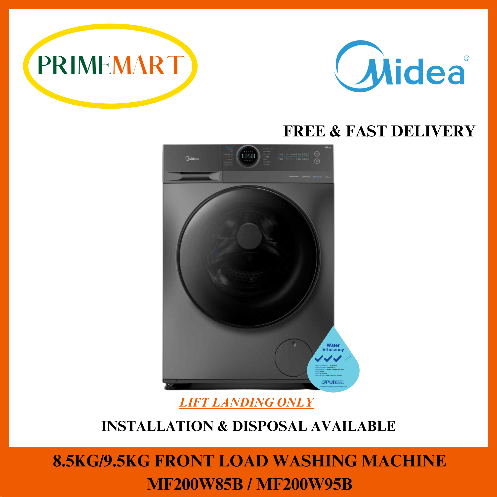 MIDEA MF200W85B / MF200W95B 8.5/9.5KG FRONT LOAD WASHING MACHINE 2