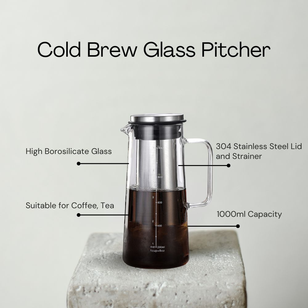 Cold Brew Glass Pitcher with Strainer (Suitable for Tea and Coffee