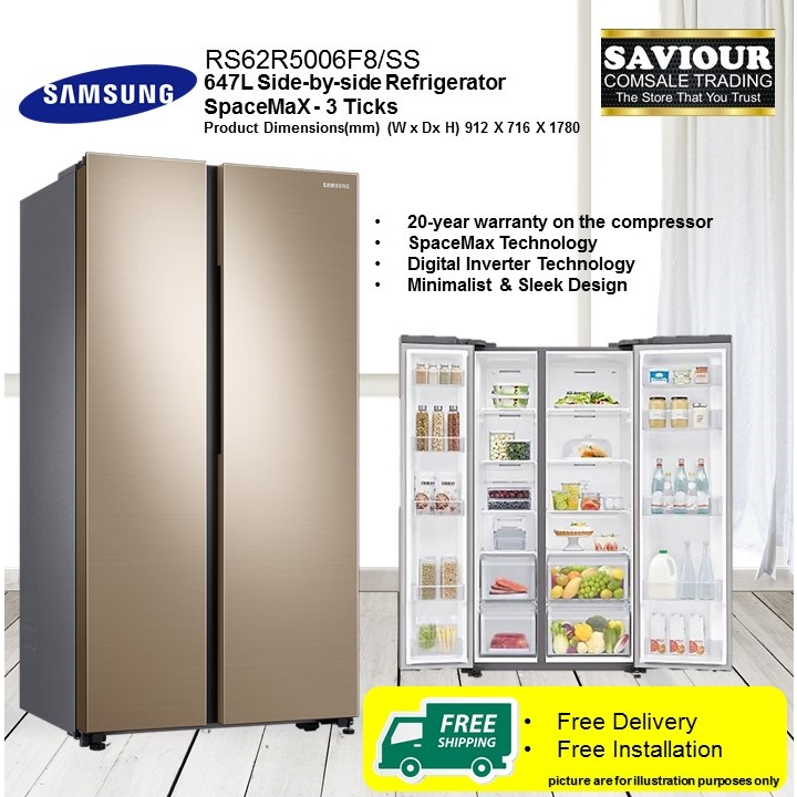 SAMSUNG RS62R5006F8 647L Sidebyside Refrigerator SpaceMax Gentle